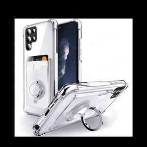 Clear Soft Phone Case For Samsung S22 Ultra 5G Magnetic Ring Holder Card